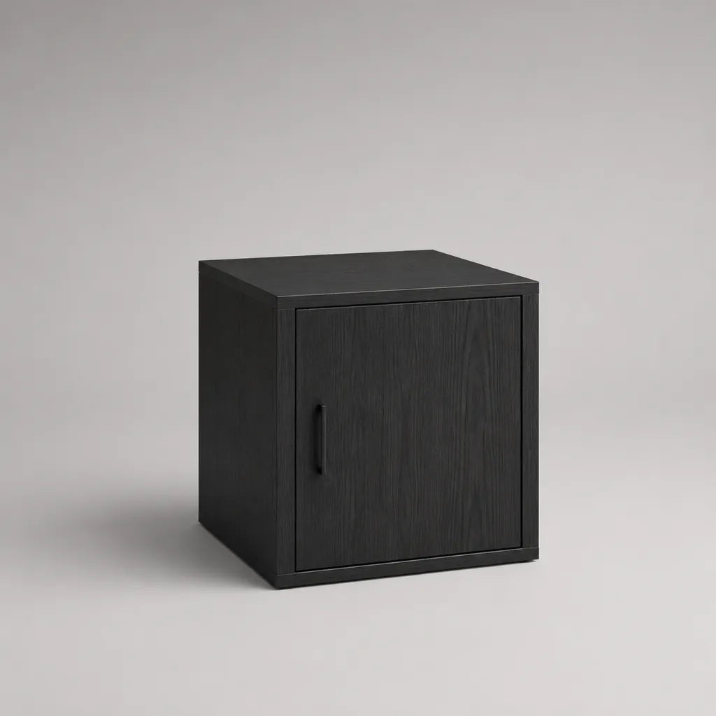 Comodino rettangolare a pannello a particelle nero con porta, 40 × 35 × 45 cm