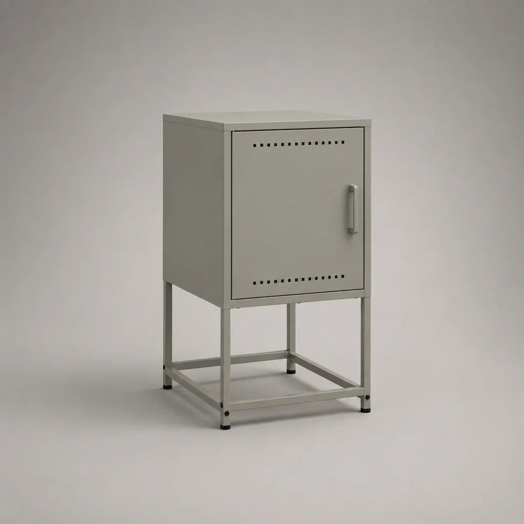 Comodino in acciaio con porta ventilata, grigio chiaro e nero, 40 × 35 × 70 cm