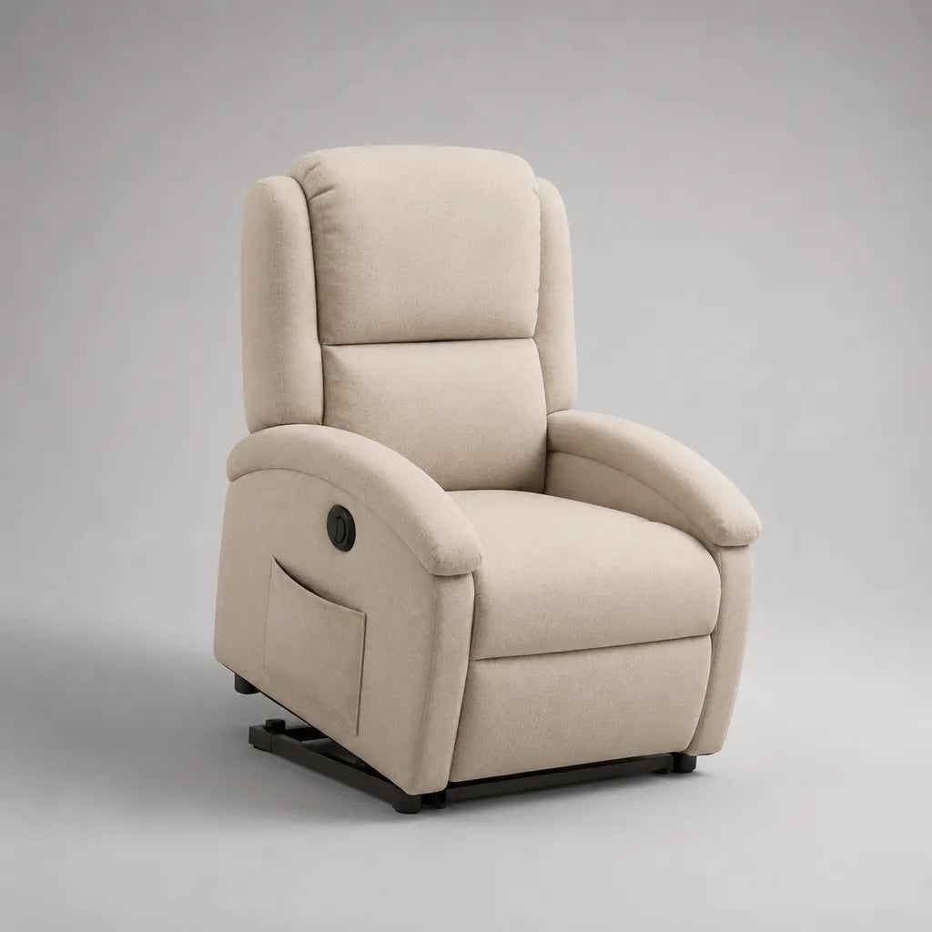 Sedia elettrica rilassante con schienale in tessuto beige, 76 × 90 × 105 cm
