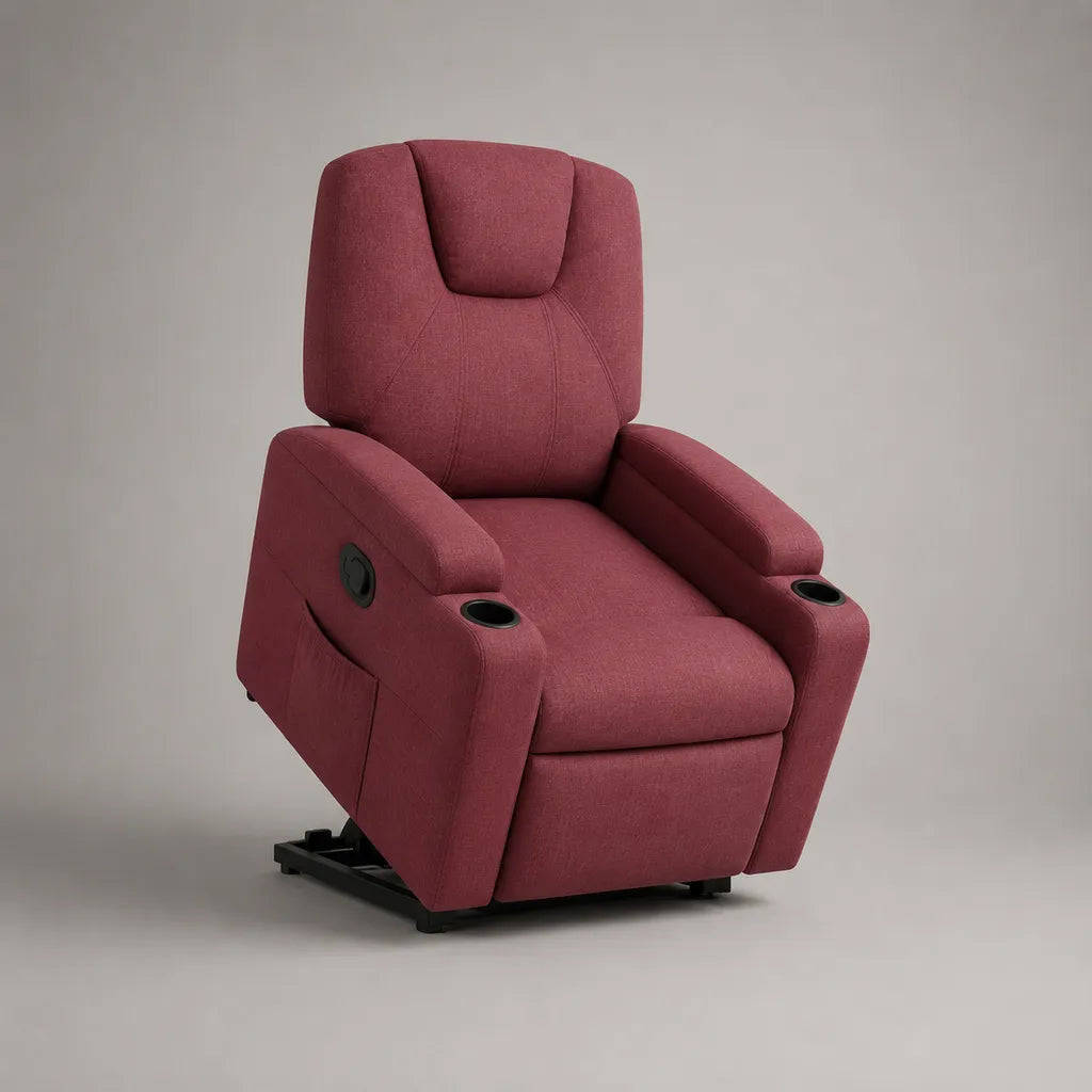 Sedia rilassante a mano 1 seduta in tessuto bordeaux rosso con supporto da 2 tazze, 92 × 95 × 107 cm