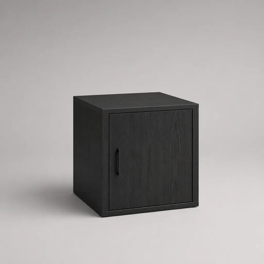 Comodino rettangolare a pannello a particelle nero con porta, 40 × 35 × 45 cm