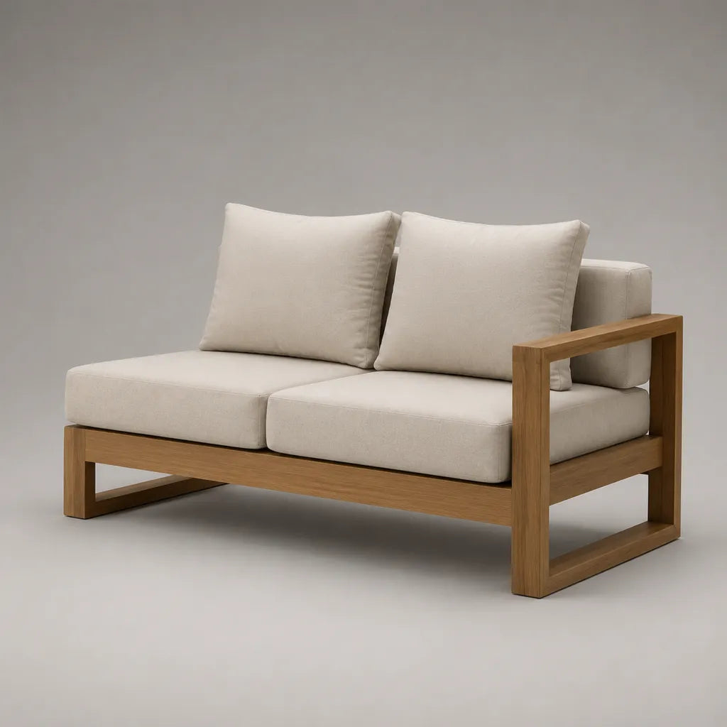 Divano da giardino 2 posti in legno massello con cuscini beige, 142 × 82 × 78 cm