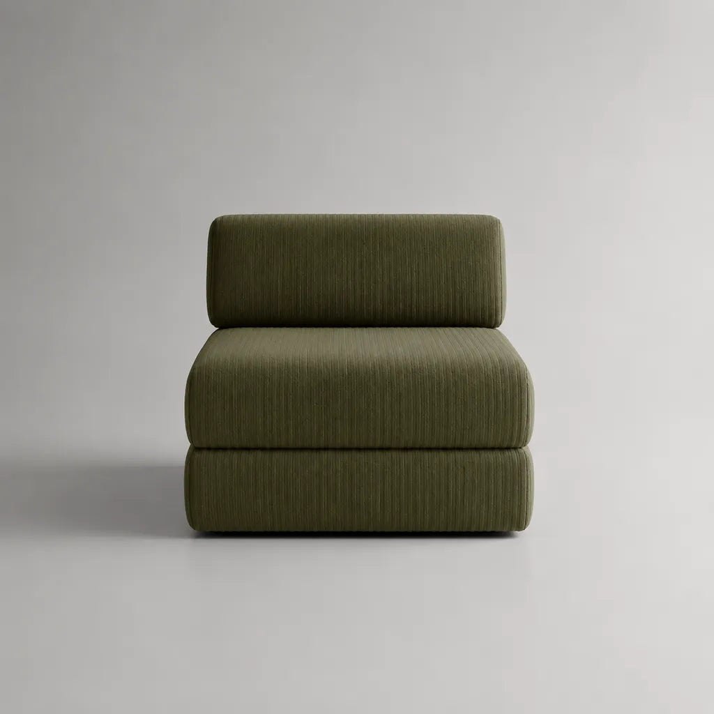 Sedia interna senza braccioli in velluto verde oliva, 90 × 90 × 75 cm