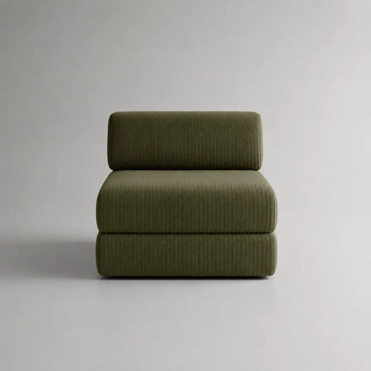 Sedia interna senza braccioli in velluto verde oliva, 90 × 90 × 75 cm