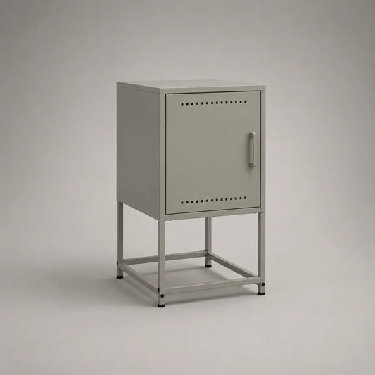 Comodino in acciaio con porta ventilata, grigio chiaro e nero, 40 × 35 × 70 cm