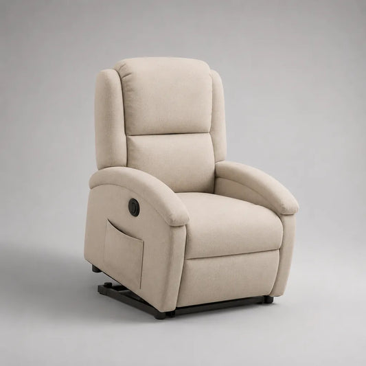 Sedia elettrica rilassante con schienale in tessuto beige, 76 × 90 × 105 cm