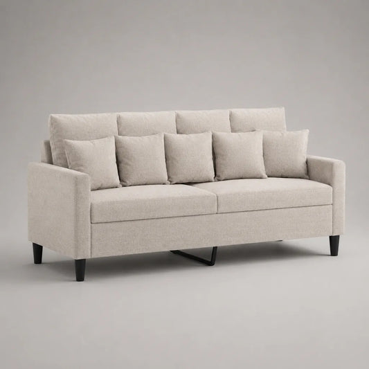Divano 3 posti a sedere in tessuto poliestere beige e nero, 190 × 82 × 88 cm